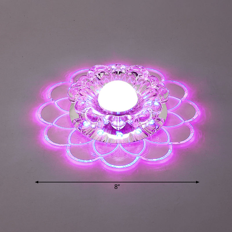 Contemporary Floral Flush Ceiling Light Crystal Entryway LED Flush Mount Lighting in Clear Clear Purple Clearhalo 'Ceiling Lights' 'Close To Ceiling Lights' 'Close to ceiling' 'Flush mount' Lighting' 2253478