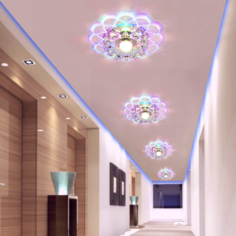 Contemporary Floral Flush Ceiling Light Crystal Entryway LED Flush Mount Lighting in Clear Clearhalo 'Ceiling Lights' 'Close To Ceiling Lights' 'Close to ceiling' 'Flush mount' Lighting' 2253480