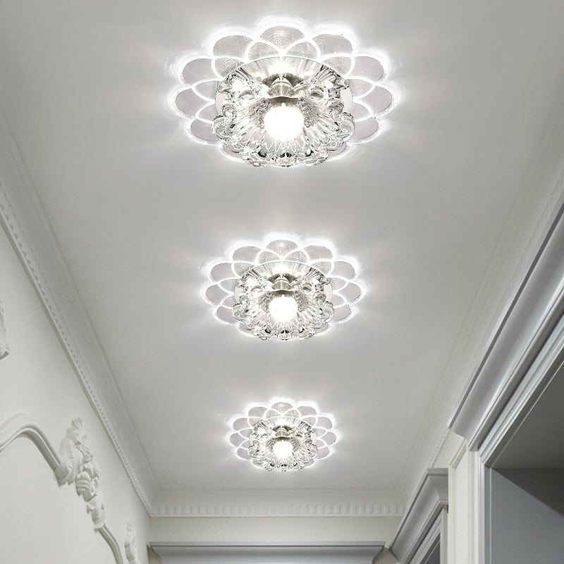 Contemporary Floral Flush Ceiling Light Crystal Entryway LED Flush Mount Lighting in Clear Clearhalo 'Ceiling Lights' 'Close To Ceiling Lights' 'Close to ceiling' 'Flush mount' Lighting' 2253484