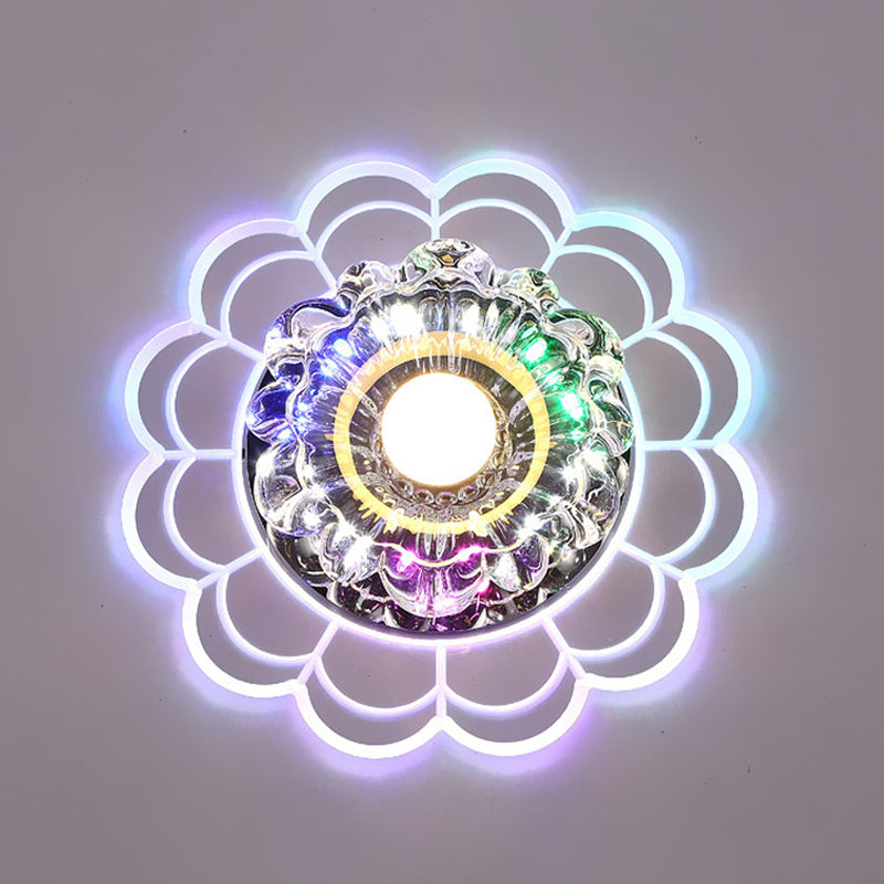 Flower Shade LED Flush Mount Light Simplicity Crystal Corridor Flush Mount Ceiling Light in Clear Clear Multi Color Clearhalo 'Ceiling Lights' 'Close To Ceiling Lights' 'Close to ceiling' 'Flush mount' Lighting' 2253488
