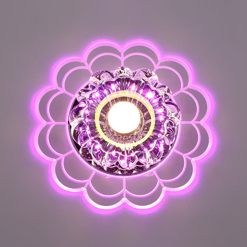 Flower Shade LED Flush Mount Light Simplicity Crystal Corridor Flush Mount Ceiling Light in Clear Clear Pink Clearhalo 'Ceiling Lights' 'Close To Ceiling Lights' 'Close to ceiling' 'Flush mount' Lighting' 2253490