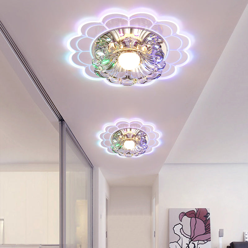 Flower Shade LED Flush Mount Light Simplicity Crystal Corridor Flush Mount Ceiling Light in Clear