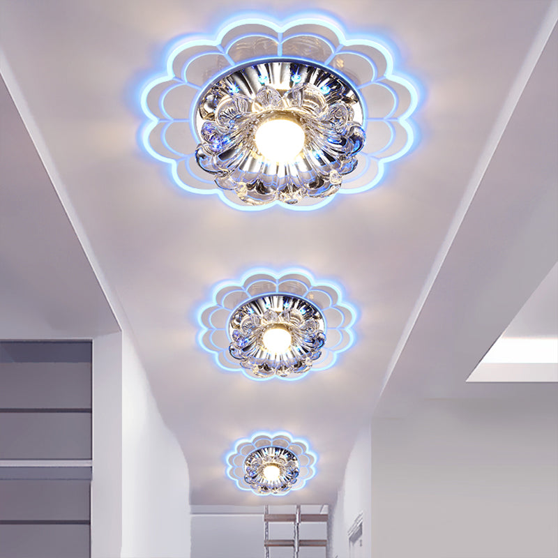 Flower Shade LED Flush Mount Light Simplicity Crystal Corridor Flush Mount Ceiling Light in Clear Clearhalo 'Ceiling Lights' 'Close To Ceiling Lights' 'Close to ceiling' 'Flush mount' Lighting' 2253493