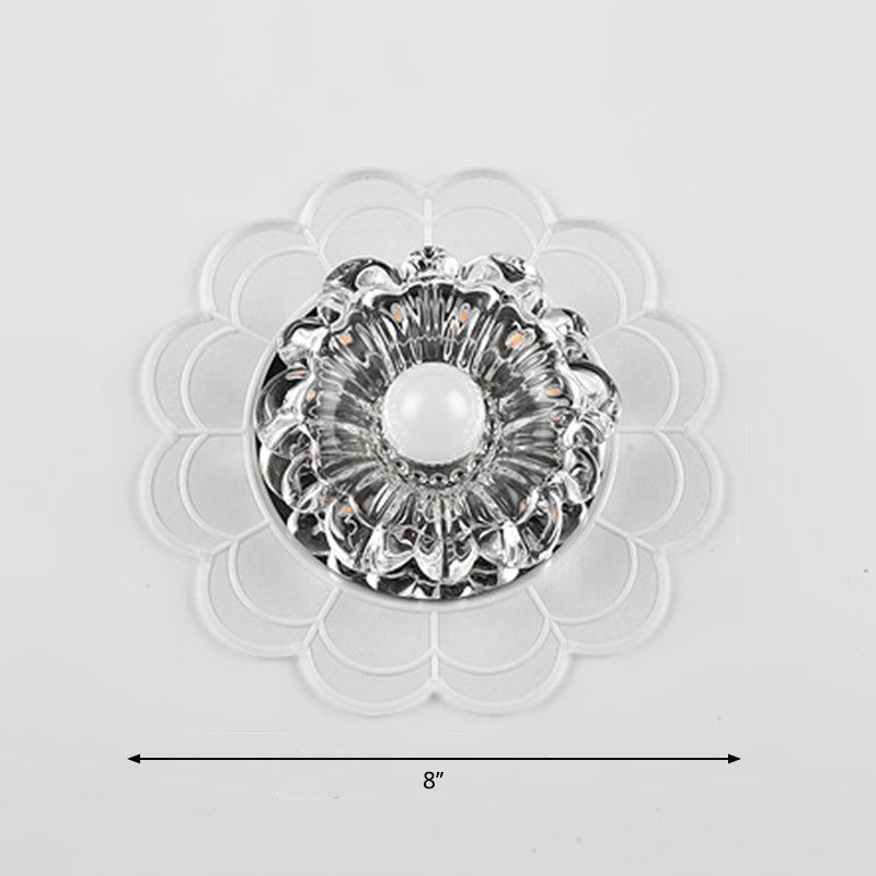 Flower Shade LED Flush Mount Light Simplicity Crystal Corridor Flush Mount Ceiling Light in Clear Clearhalo 'Ceiling Lights' 'Close To Ceiling Lights' 'Close to ceiling' 'Flush mount' Lighting' 2253495