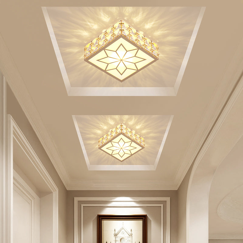 Gold Square LED Flush Mount Light Simplicity Crystal Embedded Flush Mount Ceiling Light for Foyer Clearhalo 'Ceiling Lights' 'Close To Ceiling Lights' 'Close to ceiling' 'Flush mount' Lighting' 2253518