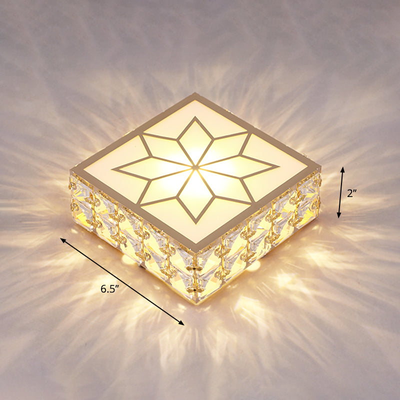 Gold Square LED Flush Mount Light Simplicity Crystal Embedded Flush Mount Ceiling Light for Foyer Gold 6.5" Warm Clearhalo 'Ceiling Lights' 'Close To Ceiling Lights' 'Close to ceiling' 'Flush mount' Lighting' 2253519