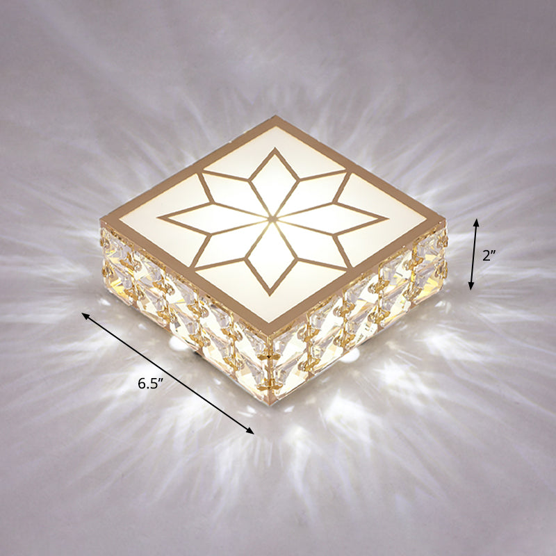 Gold Square LED Flush Mount Light Simplicity Crystal Embedded Flush Mount Ceiling Light for Foyer Gold 6.5" White Clearhalo 'Ceiling Lights' 'Close To Ceiling Lights' 'Close to ceiling' 'Flush mount' Lighting' 2253520