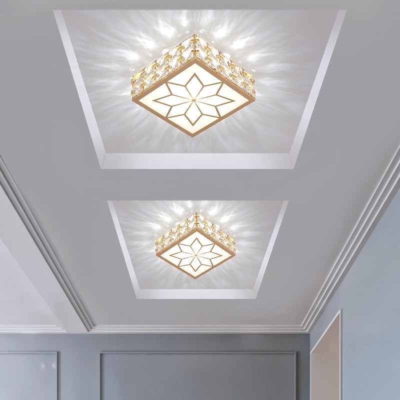 Gold Square LED Flush Mount Light Simplicity Crystal Embedded Flush Mount Ceiling Light for Foyer Clearhalo 'Ceiling Lights' 'Close To Ceiling Lights' 'Close to ceiling' 'Flush mount' Lighting' 2253521
