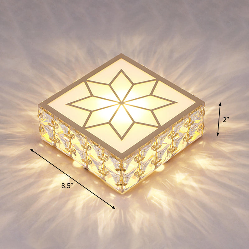 Gold Square LED Flush Mount Light Simplicity Crystal Embedded Flush Mount Ceiling Light for Foyer Gold 8.5" Warm Clearhalo 'Ceiling Lights' 'Close To Ceiling Lights' 'Close to ceiling' 'Flush mount' Lighting' 2253523