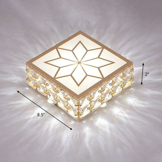 Gold Square LED Flush Mount Light Simplicity Crystal Embedded Flush Mount Ceiling Light for Foyer Gold 8.5" White Clearhalo 'Ceiling Lights' 'Close To Ceiling Lights' 'Close to ceiling' 'Flush mount' Lighting' 2253524