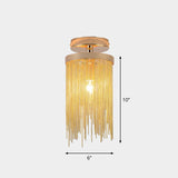 Modern Fringed Chainlet Semi Flush Mount Aluminum Single Corridor Flush Ceiling Light Fixture Gold Clearhalo 'Ceiling Lights' 'Close To Ceiling Lights' 'Close to ceiling' 'Semi-flushmount' Lighting' 2253531