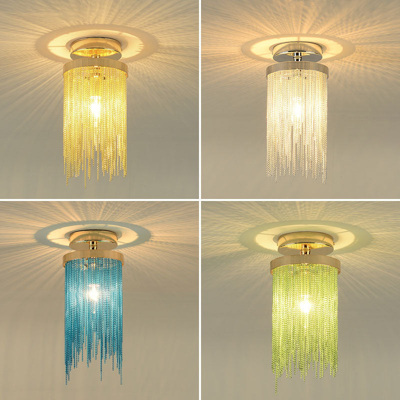 Modern Fringed Chainlet Semi Flush Mount Aluminum Single Corridor Flush Ceiling Light Fixture Clearhalo 'Ceiling Lights' 'Close To Ceiling Lights' 'Close to ceiling' 'Semi-flushmount' Lighting' 2253533