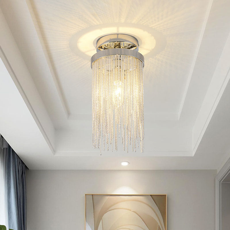 Modern Fringed Chainlet Semi Flush Mount Aluminum Single Corridor Flush Ceiling Light Fixture Clearhalo 'Ceiling Lights' 'Close To Ceiling Lights' 'Close to ceiling' 'Semi-flushmount' Lighting' 2253535