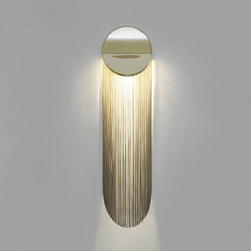 Fringed Wall Light Fixture Postmodern Metallic Single-Bulb Bedside Wall Mounted Lamp in Gold Gold Clearhalo 'Cast Iron' 'Glass' 'Industrial' 'Modern wall lights' 'Modern' 'Tiffany' 'Traditional wall lights' 'Wall Lamps & Sconces' 'Wall Lights' Lighting' 2253540