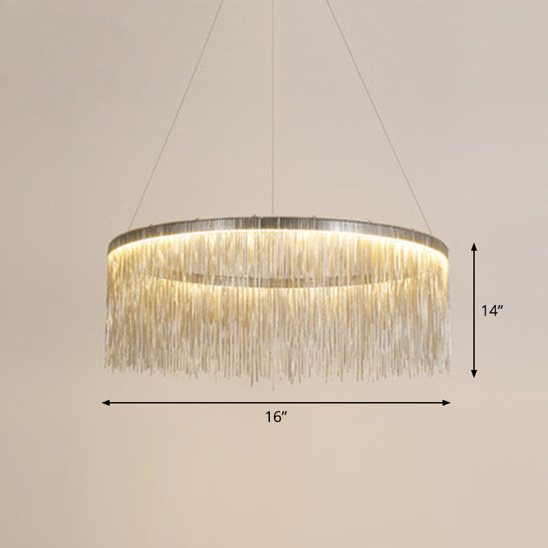 Fringed Round Living Room Ceiling Lighting Metal Post-Modern Hanging Pendant Light Silver 16" Clearhalo 'Ceiling Lights' 'Modern Pendants' 'Modern' 'Pendant Lights' 'Pendants' Lighting' 2253546