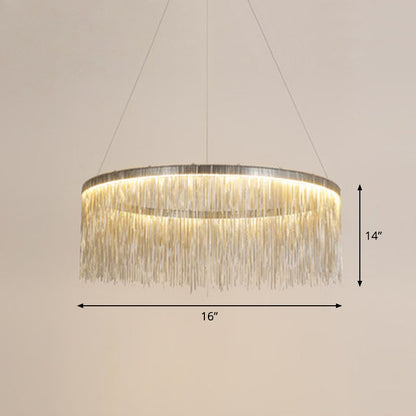 Fringed Round Living Room Ceiling Lighting Metal Post-Modern Hanging Pendant Light Silver 16" Clearhalo 'Ceiling Lights' 'Modern Pendants' 'Modern' 'Pendant Lights' 'Pendants' Lighting' 2253546