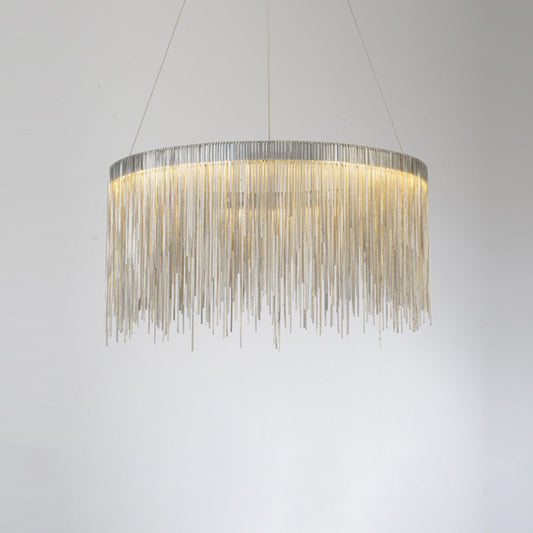Metal Fringe Circular Pendant Light Postmodern Style Single Suspension Light Fixture for Living Room Silver 16" Clearhalo 'Ceiling Lights' 'Modern Pendants' 'Modern' 'Pendant Lights' 'Pendants' Lighting' 2253560