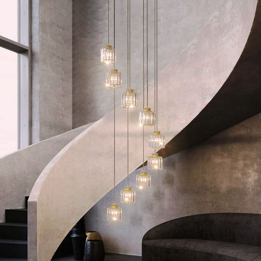 Spiral Cylinder Multi Ceiling Lamp Contemporary Prismatic Crystal Stairwell Suspension Light Fixture Clearhalo 'Ceiling Lights' 'Modern Pendants' 'Modern' 'Pendant Lights' 'Pendants' Lighting' 2253577