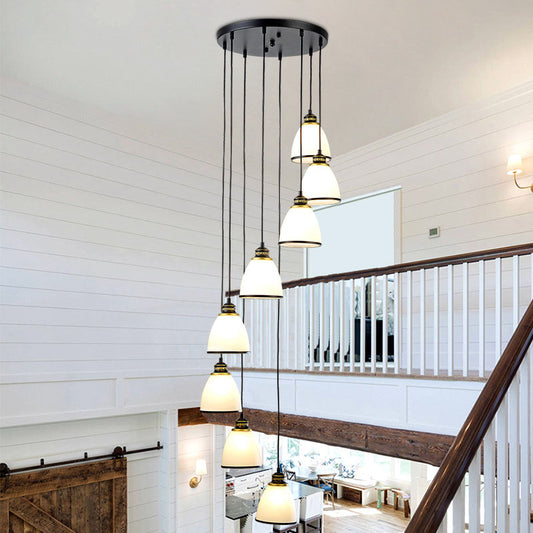 Spiral Bell Shade Staircase Hanging Light Cream Glass Simplicity Multi Light Pendant Clearhalo 'Ceiling Lights' 'Modern Pendants' 'Modern' 'Pendant Lights' 'Pendants' Lighting' 2253603