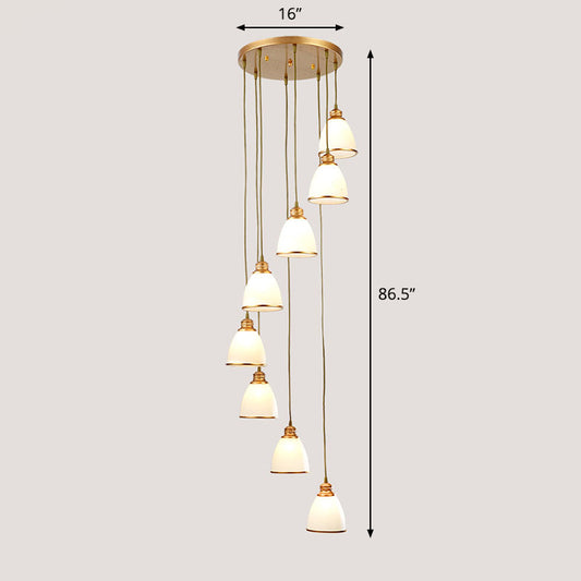Spiral Bell Shade Staircase Hanging Light Cream Glass Simplicity Multi Light Pendant Clearhalo 'Ceiling Lights' 'Modern Pendants' 'Modern' 'Pendant Lights' 'Pendants' Lighting' 2253605