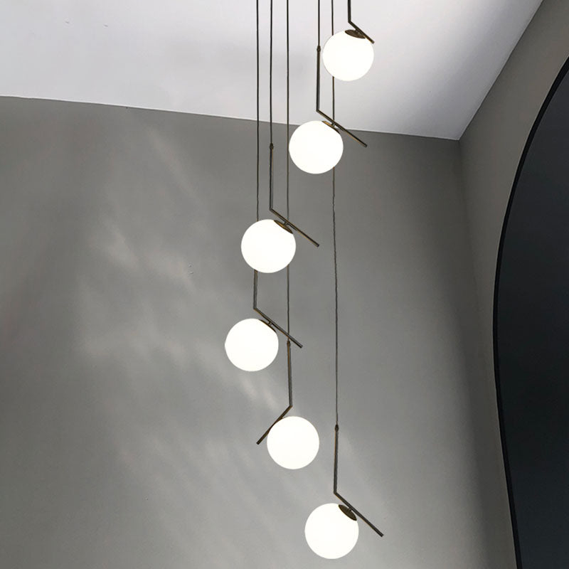 Spiral Globe Stairwell Hanging Lighting Opal Glass Simplicity Multi Light Pendant Clearhalo 'Ceiling Lights' 'Modern Pendants' 'Modern' 'Pendant Lights' 'Pendants' Lighting' 2253637