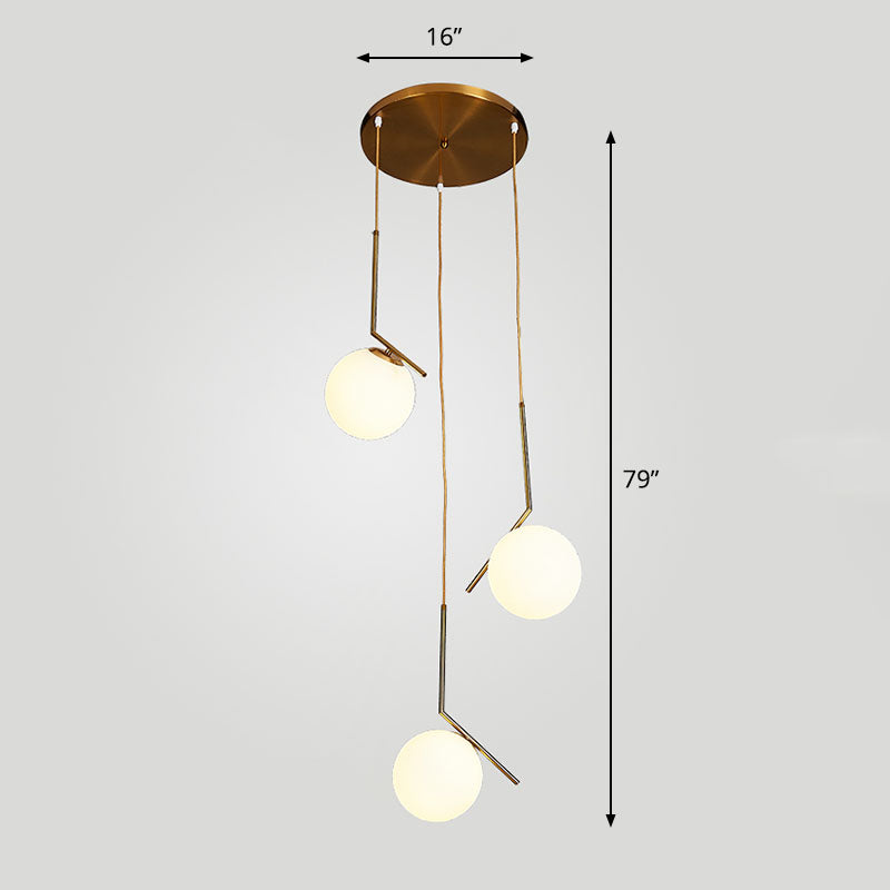Spiral Globe Stairwell Hanging Lighting Opal Glass Simplicity Multi Light Pendant 3 Bronze Clearhalo 'Ceiling Lights' 'Modern Pendants' 'Modern' 'Pendant Lights' 'Pendants' Lighting' 2253645