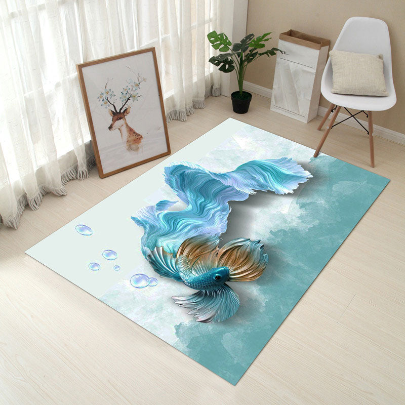 Multi Colored Creative Rug Polypropylene Floral Printed Area Carpet Non-Slip Washable Pet Friendly Rug for Decor Lake Blue Clearhalo 'Area Rug' 'Rug' 2253663