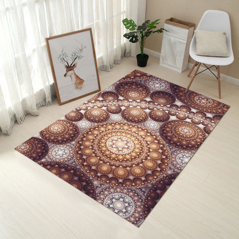 Multi Colored Creative Rug Polypropylene Floral Printed Area Carpet Non-Slip Washable Pet Friendly Rug for Decor Brown Clearhalo 'Area Rug' 'Rug' 2253673