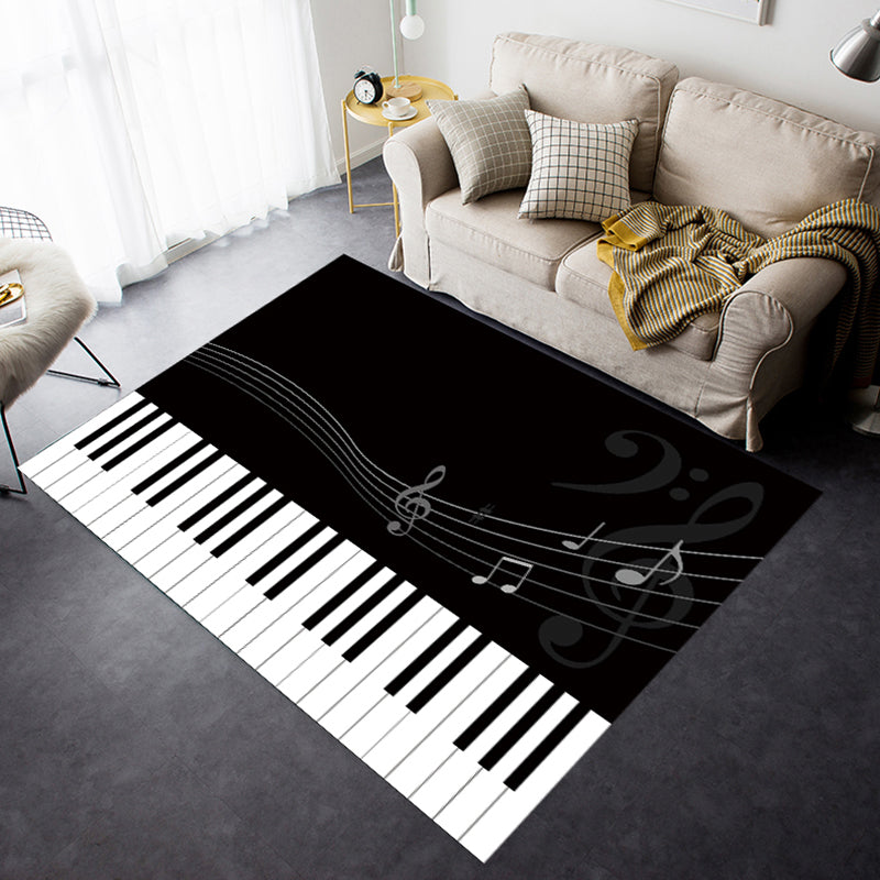 Multi-Colored Bedroom Rug Funky Music Printed Area Rug Polyster Anti-Slip Backing Pet Friendly Carpet Black-White Clearhalo 'Area Rug' 'Rug' 2253694