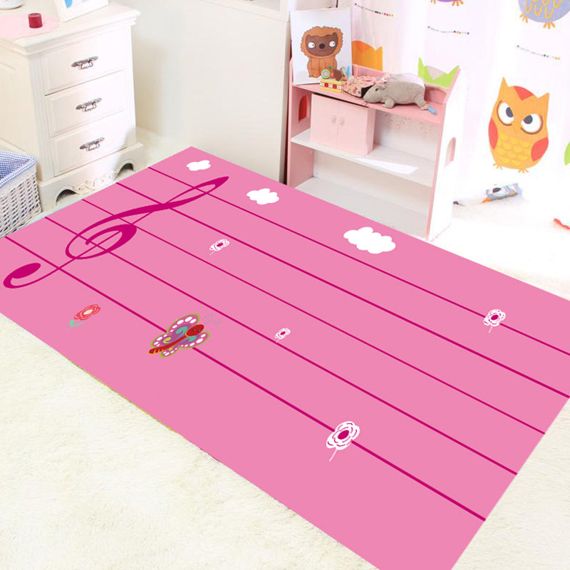 Multi-Colored Bedroom Rug Funky Music Printed Area Rug Polyster Anti-Slip Backing Pet Friendly Carpet Pink Clearhalo 'Area Rug' 'Rug' 2253704