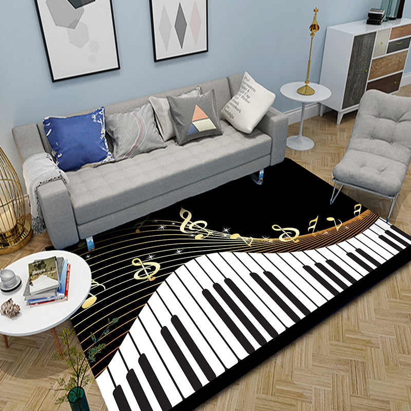 Multi-Colored Bedroom Rug Funky Music Printed Area Rug Polyster Anti-Slip Backing Pet Friendly Carpet Yellow Clearhalo 'Area Rug' 'Rug' 2253705