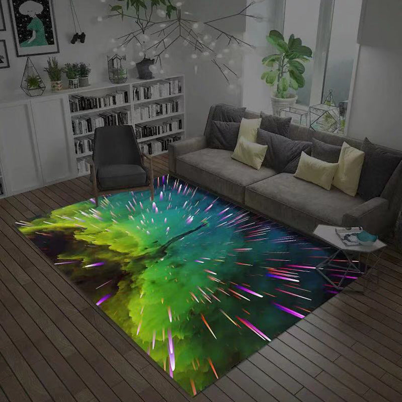 Multi Color Novelty Rug Polyster Space Pattern Area Rug Non-Slip Backing Machine Washable Carpet for Bedroom Green Clearhalo 'Area Rug' 'Rug' 2253734