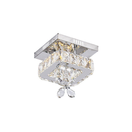 8"/12" Wide Minimal Cubic Semi Flush Mount Crystal LED Bedroom Ceiling Light Fixture in Chrome Clearhalo 'Ceiling Lights' 'Close To Ceiling Lights' 'Close to ceiling' 'Semi-flushmount' Lighting' 225373