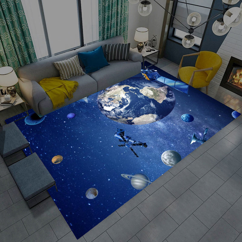 Casual Living Room Rug Multi-Color Space Print Carpet Polypropylene Anti-Slip Backing Indoor Rug Dark Blue-Black Clearhalo 'Area Rug' 'Rug' 2253762