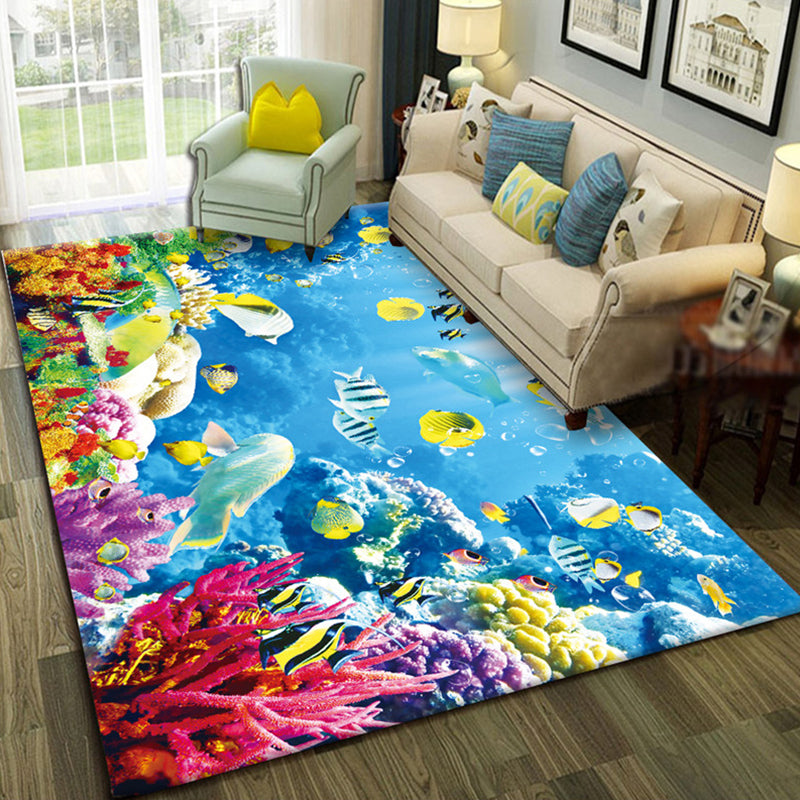 Relaxing Living Room Multi-Colored Animal Pattern Rug Synthetics Pet Friendly Washable Carpet Ocean Blue Clearhalo 'Area Rug' 'Rug' 2253779