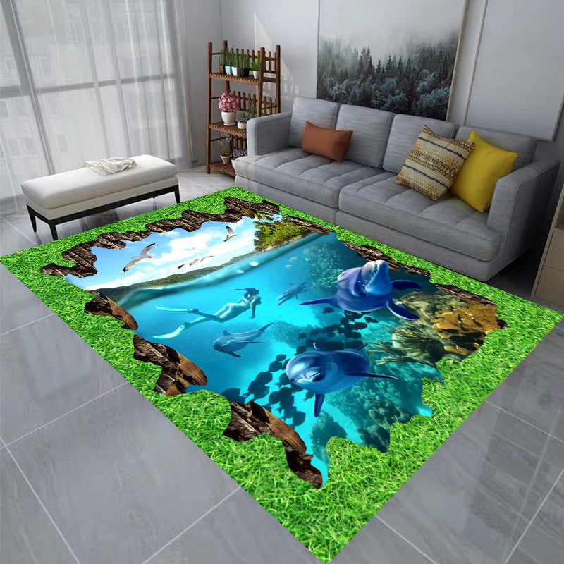 Multi Color Decoration Rug Nordic 3D Animal Print Area Carpet Polyster Pet Friendly Easy Care Rug Blue-Green Clearhalo 'Area Rug' 'Rug' 2253786