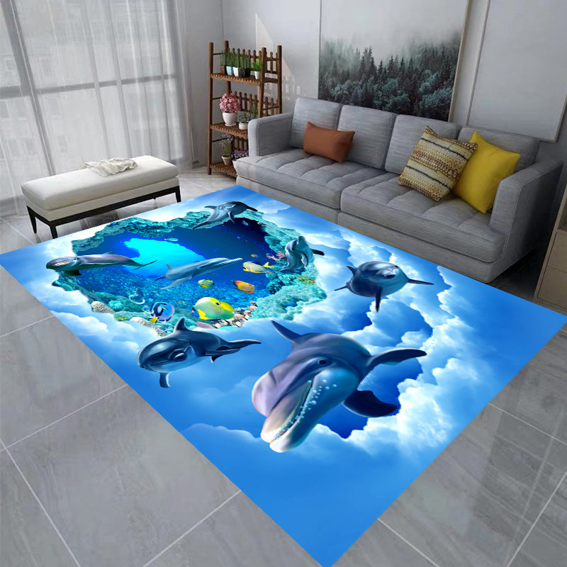 Multi Color Decoration Rug Nordic 3D Animal Print Area Carpet Polyster Pet Friendly Easy Care Rug Blue Clearhalo 'Area Rug' 'Rug' 2253791