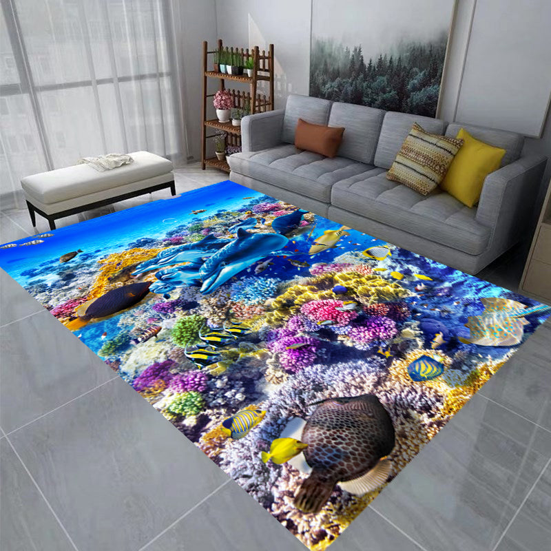 Multi Color Decoration Rug Nordic 3D Animal Print Area Carpet Polyster Pet Friendly Easy Care Rug Royal Blue Clearhalo 'Area Rug' 'Rug' 2253793