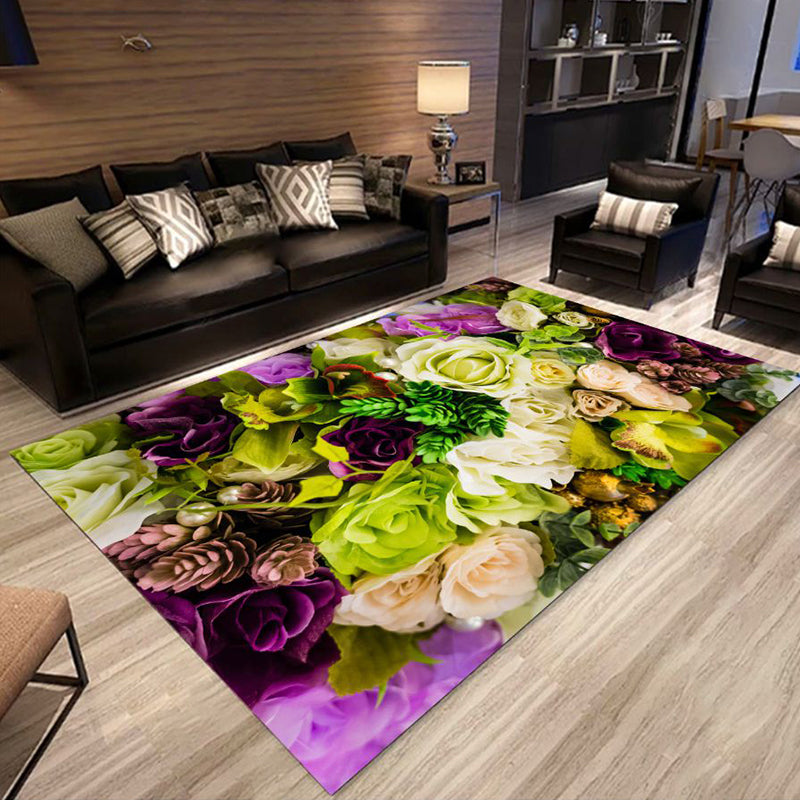Multi Colored Trendy Rug Polypropylene Floral Printed Area Carpet Anti-Slip Backing Pet Friendly Rug for Parlor Green Clearhalo 'Area Rug' 'Rug' 2253826