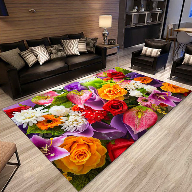 Multi Colored Trendy Rug Polypropylene Floral Printed Area Carpet Anti-Slip Backing Pet Friendly Rug for Parlor Yellow Clearhalo 'Area Rug' 'Rug' 2253828