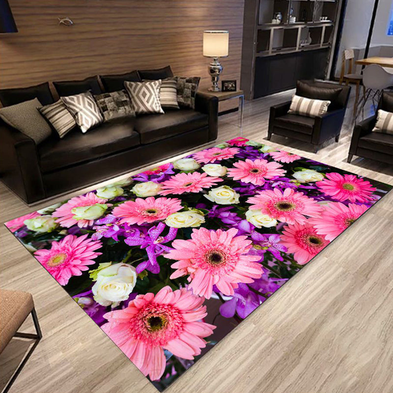 Multi Colored Trendy Rug Polypropylene Floral Printed Area Carpet Anti-Slip Backing Pet Friendly Rug for Parlor Purple-Pink Clearhalo 'Area Rug' 'Rug' 2253830