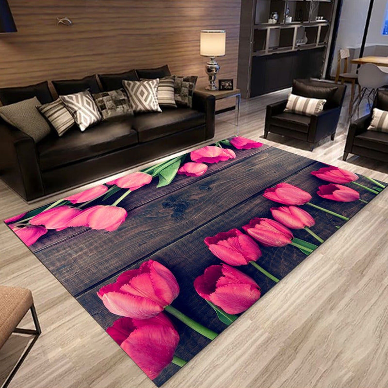 Multi Colored Trendy Rug Polypropylene Floral Printed Area Carpet Anti-Slip Backing Pet Friendly Rug for Parlor Rose Red Clearhalo 'Area Rug' 'Rug' 2253832