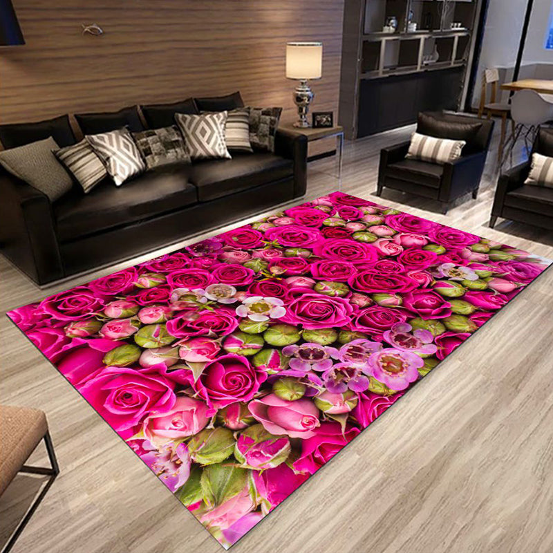 Multi Colored Trendy Rug Polypropylene Floral Printed Area Carpet Anti-Slip Backing Pet Friendly Rug for Parlor Pink Clearhalo 'Area Rug' 'Rug' 2253834