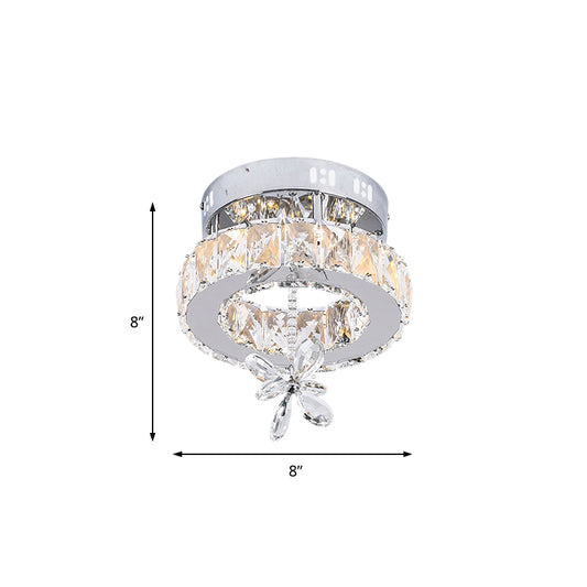 8"/12"/18" Dia Crystal Ceiling Flush Mount Ring Contemporary Chrome LED Ceiling Mounted Fixture Clearhalo 'Ceiling Lights' 'Close To Ceiling Lights' 'Close to ceiling' 'Semi-flushmount' Lighting' 225386