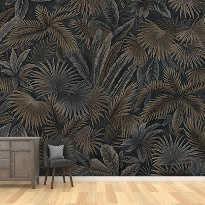 Black and Blue Leaves Mural Wallpaper Stain-Resistant Wall Art for Living Room Decor Blue-Black Clearhalo 'Wall Decor' 'Wall Mural' 2254286