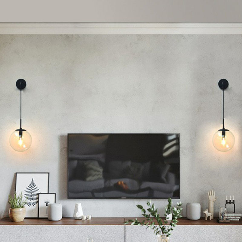 Glass Spherical Wall Sconce Light Simple Single Bulb Wall Hanging Lighting for Living Room Clearhalo 'Cast Iron' 'Glass' 'Industrial' 'Modern wall lights' 'Modern' 'Tiffany' 'Traditional wall lights' 'Wall Lamps & Sconces' 'Wall Lights' Lighting' 2254338