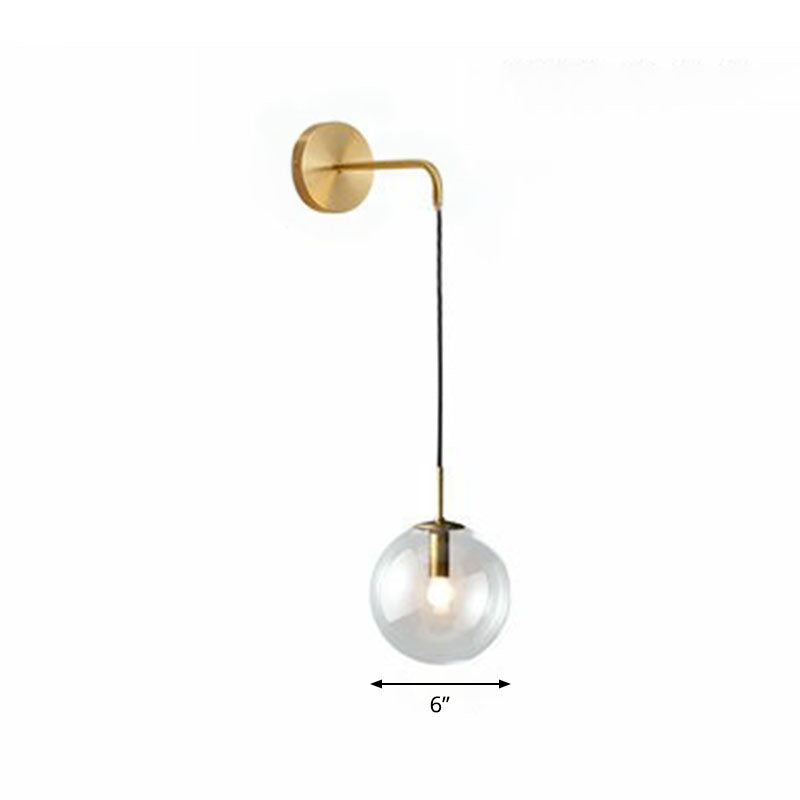 Glass Spherical Wall Sconce Light Simple Single Bulb Wall Hanging Lighting for Living Room Gold 6" Clear Clearhalo 'Cast Iron' 'Glass' 'Industrial' 'Modern wall lights' 'Modern' 'Tiffany' 'Traditional wall lights' 'Wall Lamps & Sconces' 'Wall Lights' Lighting' 2254340