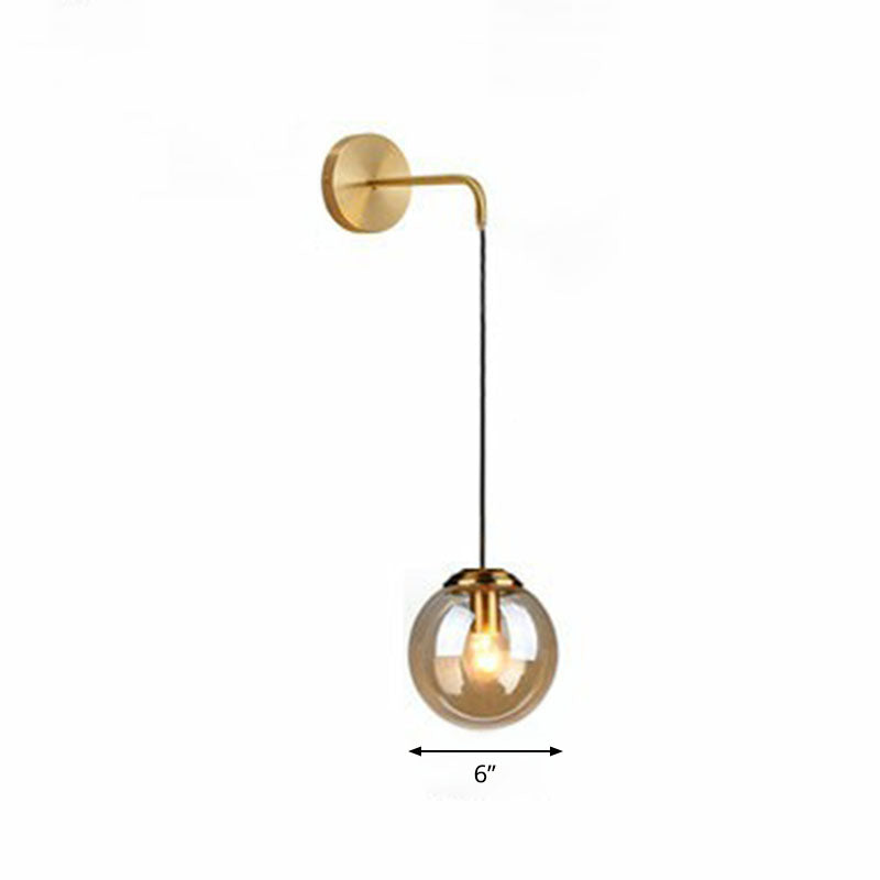 Glass Spherical Wall Sconce Light Simple Single Bulb Wall Hanging Lighting for Living Room Gold 6" Amber Clearhalo 'Cast Iron' 'Glass' 'Industrial' 'Modern wall lights' 'Modern' 'Tiffany' 'Traditional wall lights' 'Wall Lamps & Sconces' 'Wall Lights' Lighting' 2254341