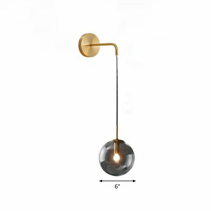 Glass Spherical Wall Sconce Light Simple Single Bulb Wall Hanging Lighting for Living Room Gold 6" Smoke Grey Clearhalo 'Cast Iron' 'Glass' 'Industrial' 'Modern wall lights' 'Modern' 'Tiffany' 'Traditional wall lights' 'Wall Lamps & Sconces' 'Wall Lights' Lighting' 2254342