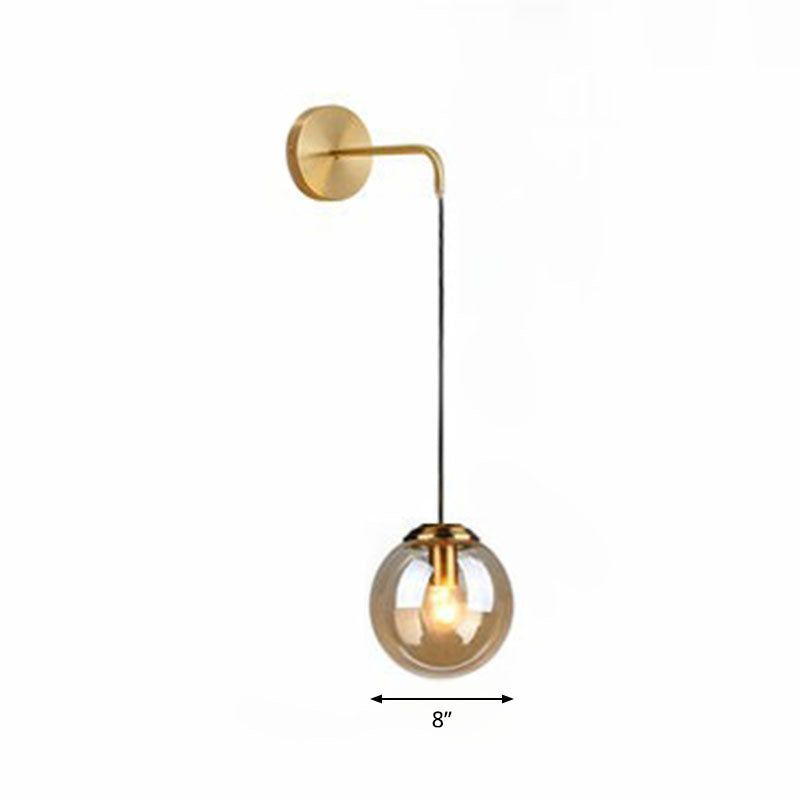 Glass Spherical Wall Sconce Light Simple Single Bulb Wall Hanging Lighting for Living Room Gold 8" Amber Clearhalo 'Cast Iron' 'Glass' 'Industrial' 'Modern wall lights' 'Modern' 'Tiffany' 'Traditional wall lights' 'Wall Lamps & Sconces' 'Wall Lights' Lighting' 2254344